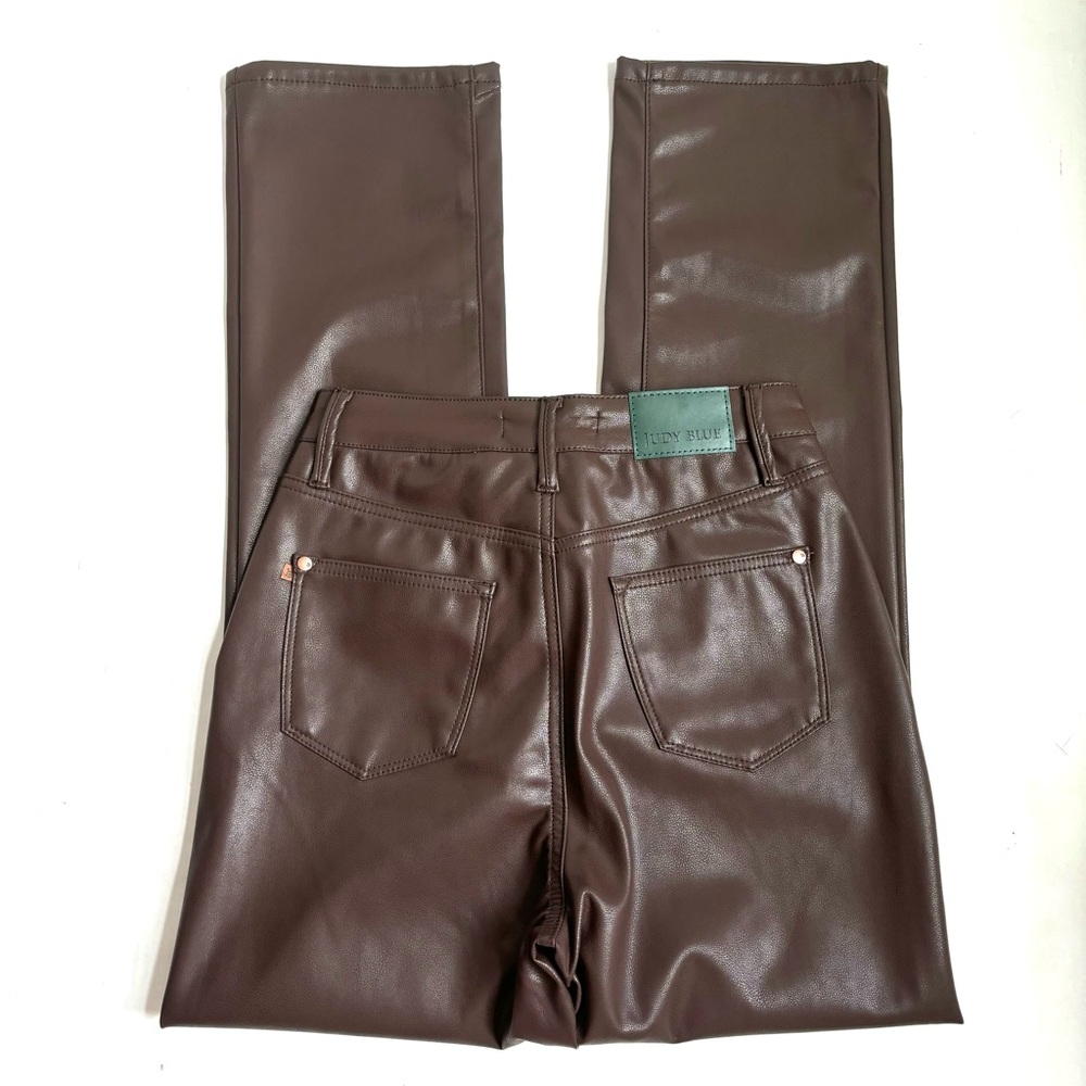 Judy Blue Tummy Control High Rise Faux Leather Straight Pants Espresso Size 26 - Picture 3 of 17
